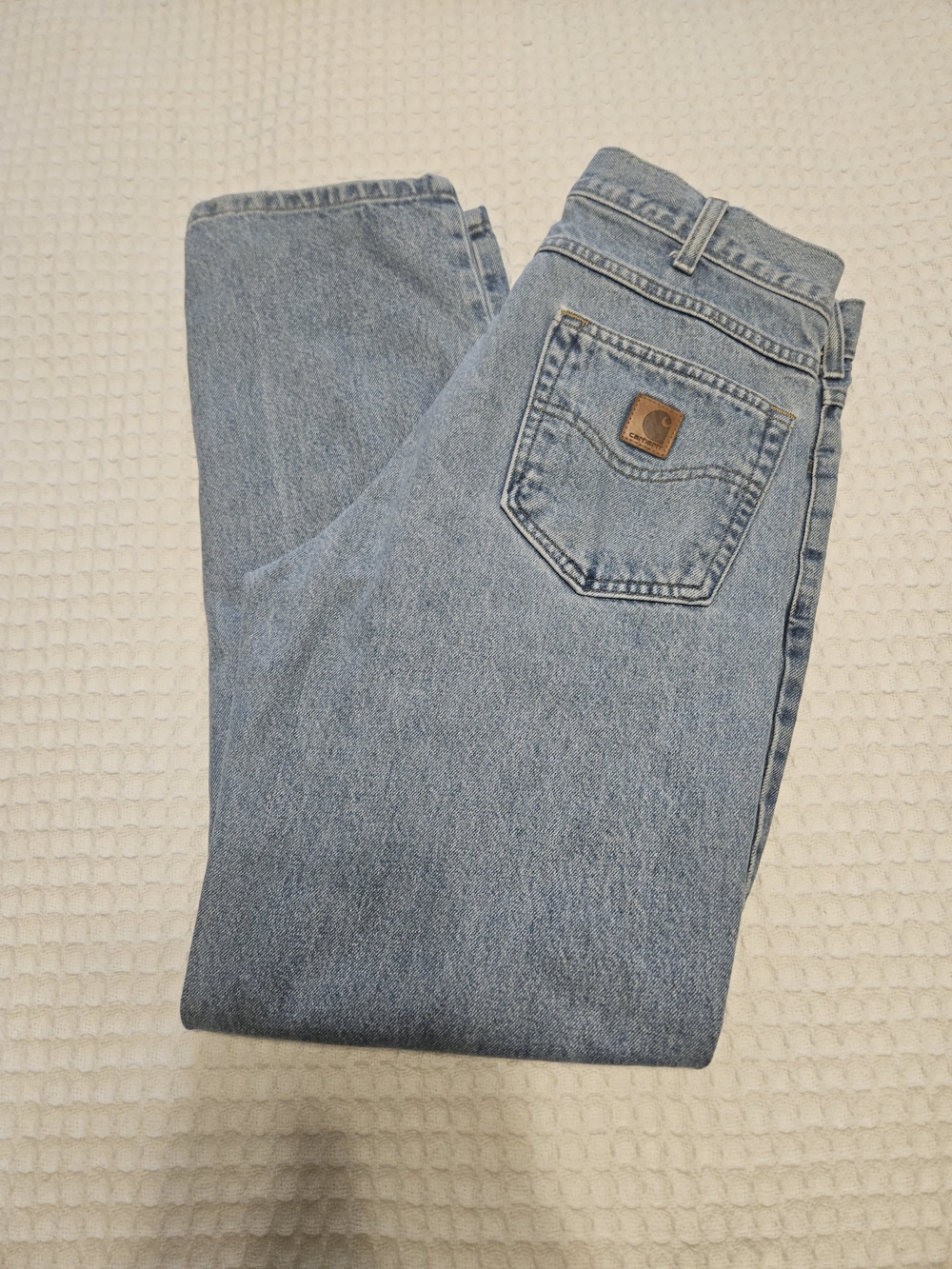 Carhartt Jeans Mens 34x32 Relaxed Fit Straight Leg Light Wash Blue Denim B17 STW